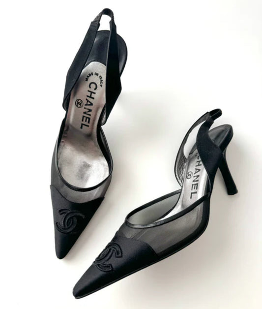 Chanel satin 38.5 slingback